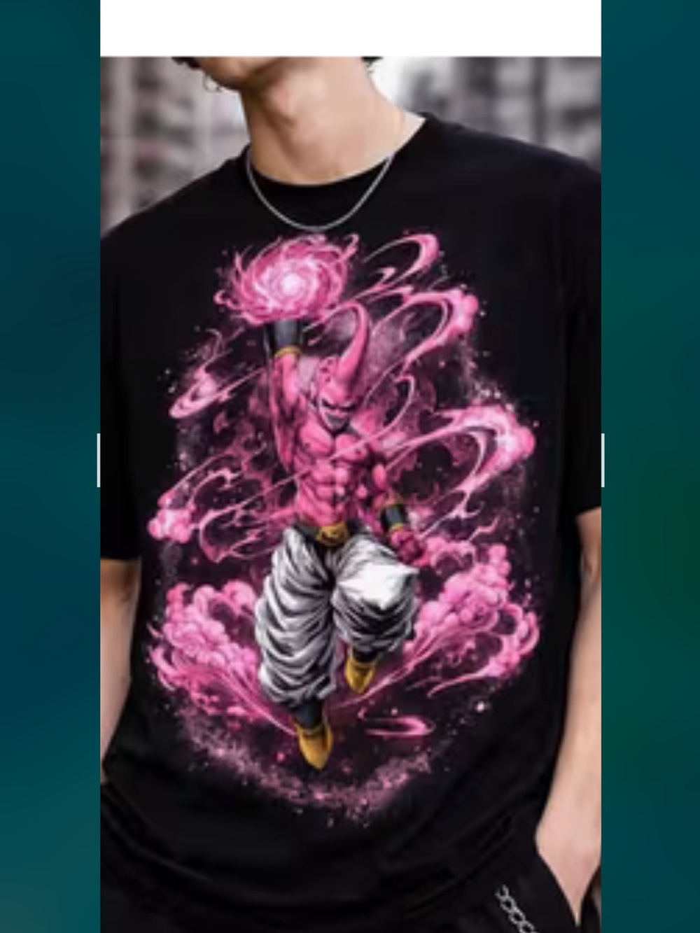 Black Graphic Tee with Pink Anime Power Design